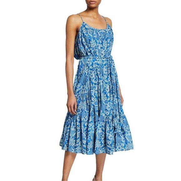 RHODE Lea Belted Floral Cotton Blue Dress - Picture 8 of 8